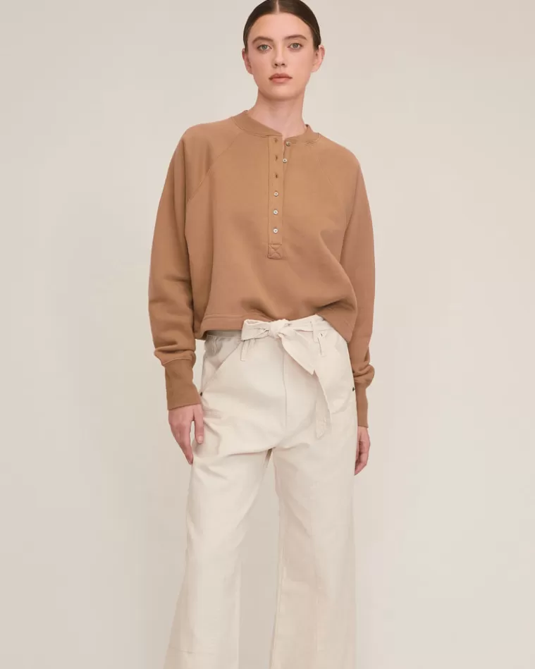 Online MARISSA WEBB So Uptight Plush Plunge Henley Sweatshirt In Light Mocha