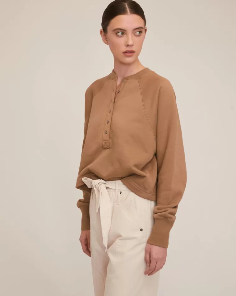 Online MARISSA WEBB So Uptight Plush Plunge Henley Sweatshirt In Light Mocha