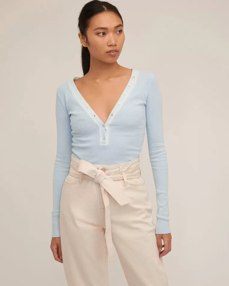 Sale MARISSA WEBB Stretch Waffle Sloan Slim Knit Henley In Sky Blue