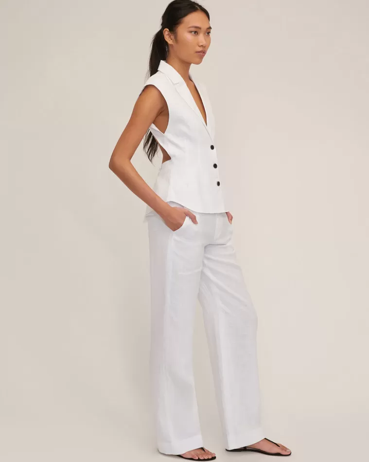 Shop MARISSA WEBB Theo Linen Double Waist Trouser In White Linen White