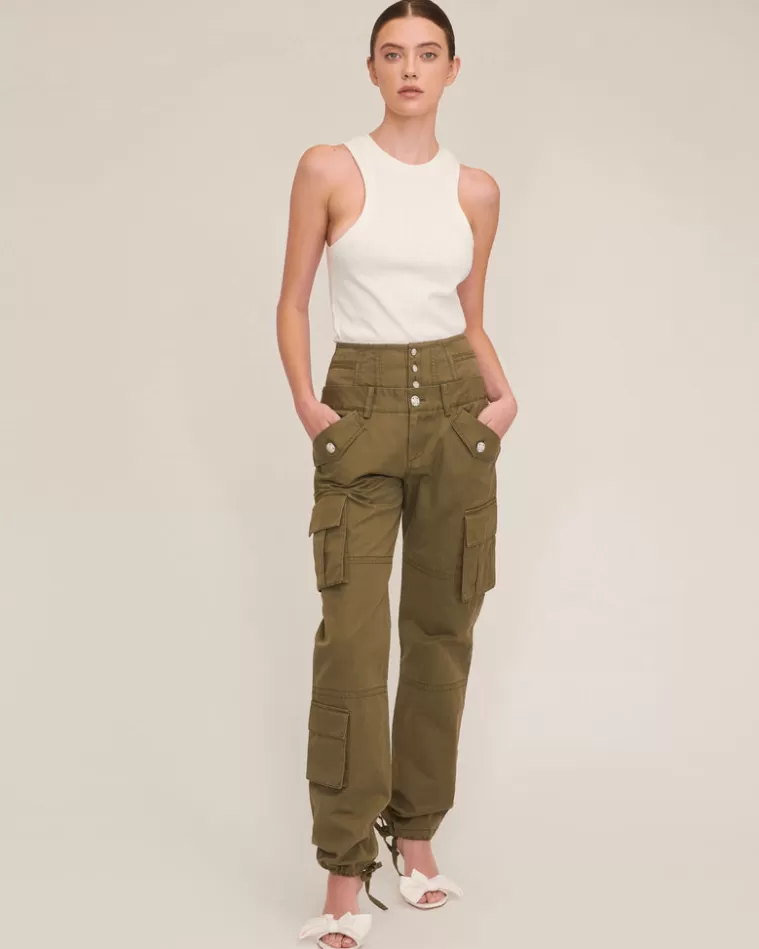 Hot MARISSA WEBB Willow Washed Canvas Corset Cargo Pant Military Green